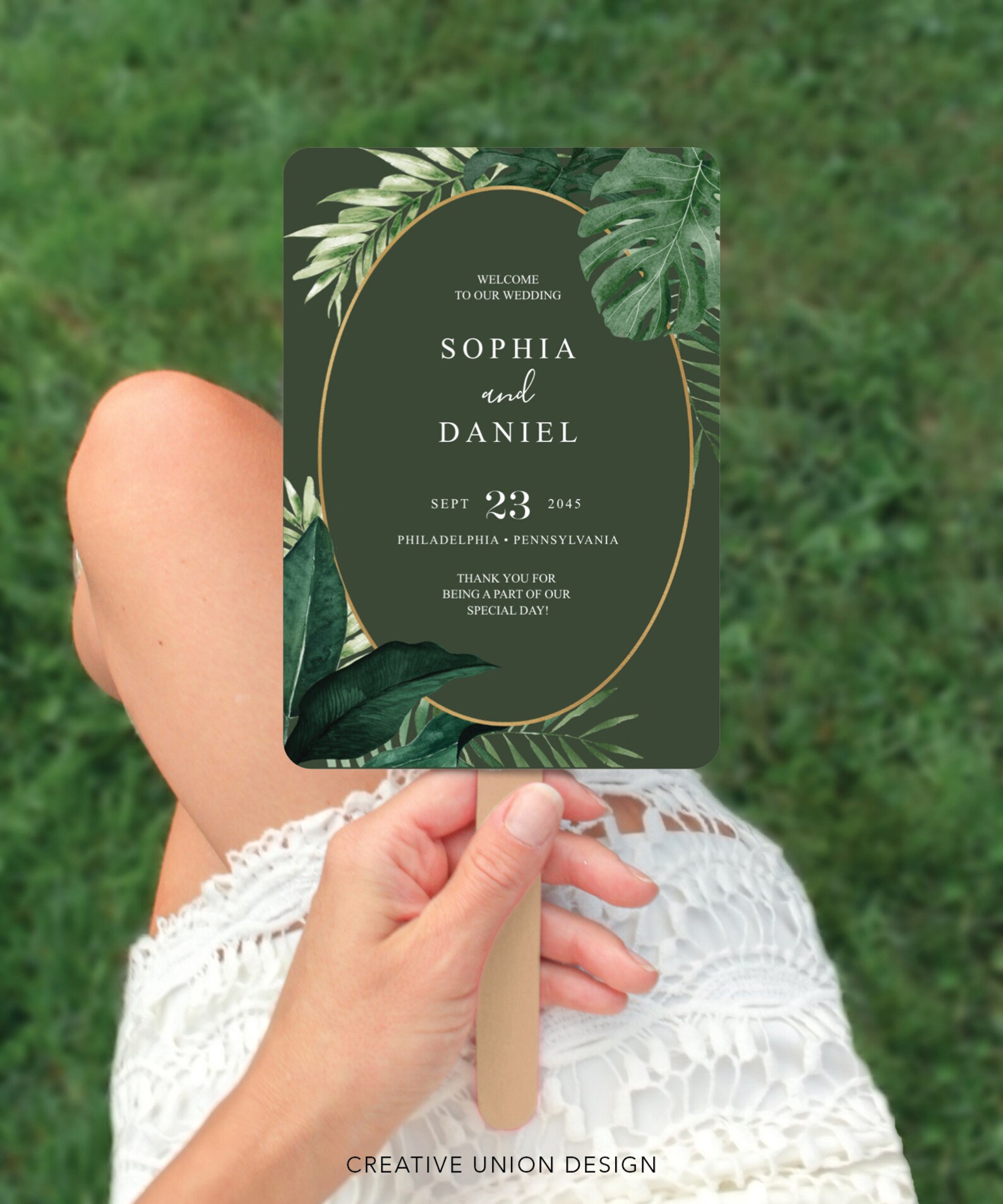Monstera Fan Tropical Monstera Wedding Program Fan Template, Printable Program Fan ...