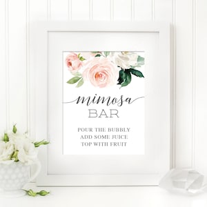 Mimosa Bar Sign - Bubbly Bar - 8x10 Printable File - Bridal Shower Printable - Mimosa Sign - Bridal Shower Sign - Blushing Blooms