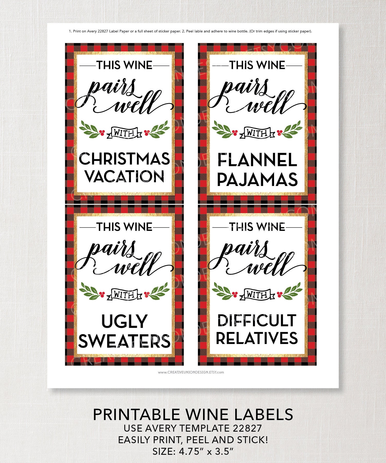 Funny Printable Wine Labels Holiday Christmas Wine Labels | Etsy
