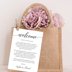 Wedding Itinerary Template, Printable Wedding Welcome Bag Letter, Timeline, Weekend Schedule, Information for Guests, Classic Calligraphy image 3