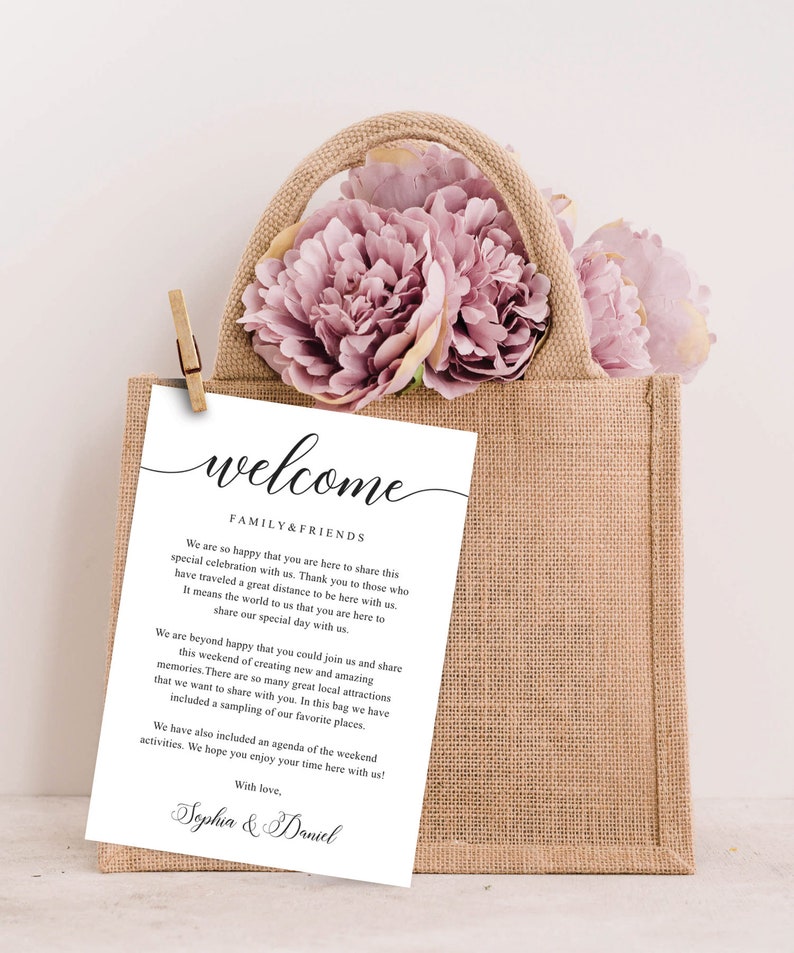 Wedding Itinerary Template, Printable Wedding Welcome Bag Letter, Timeline, Weekend Schedule, Information for Guests, Classic Calligraphy image 3