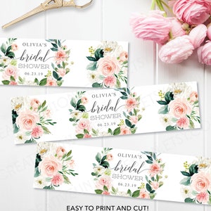 Bridal Shower Water Bottle Bands, Water Bottle Label Template, Editable ...