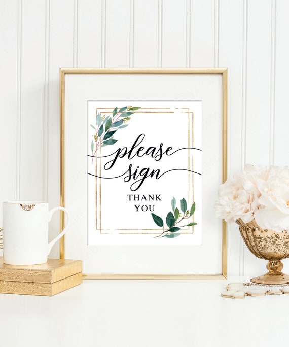 Greenery Please Sign Table Sign File Guestbook Sign - Etsy