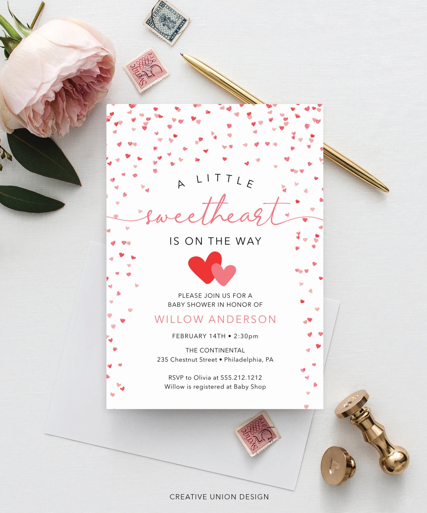 February Invite Valentine Baby Shower Invitation Template, Gender Reveal, February Baby ...