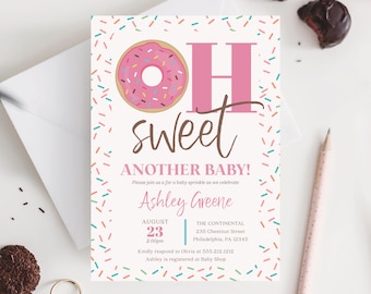 Donut Baby Sprinkle Invite Template, Baby Shower Invite Printable, Baby Shower Invitation, Girl Baby Shower, Download, Donut, Oh Sweet