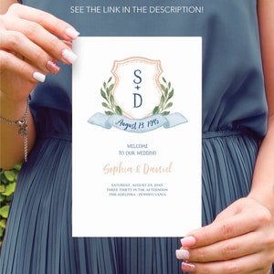 Folded Wedding Program Template, Printable Wedding Program, Editable Wedding Ceremony Program, Instant Download, Watercolor Crest, Painted image 10