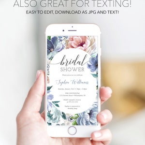 Dusty Blue Bridal Shower Invitation Template, Printable Editable Invite ...