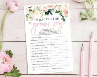 What Did The Groom Say Bridal Shower Game - Airy Blush - Bridal Shower Game - Groom Say - Wedding Shower - Print at Home - Instant Download