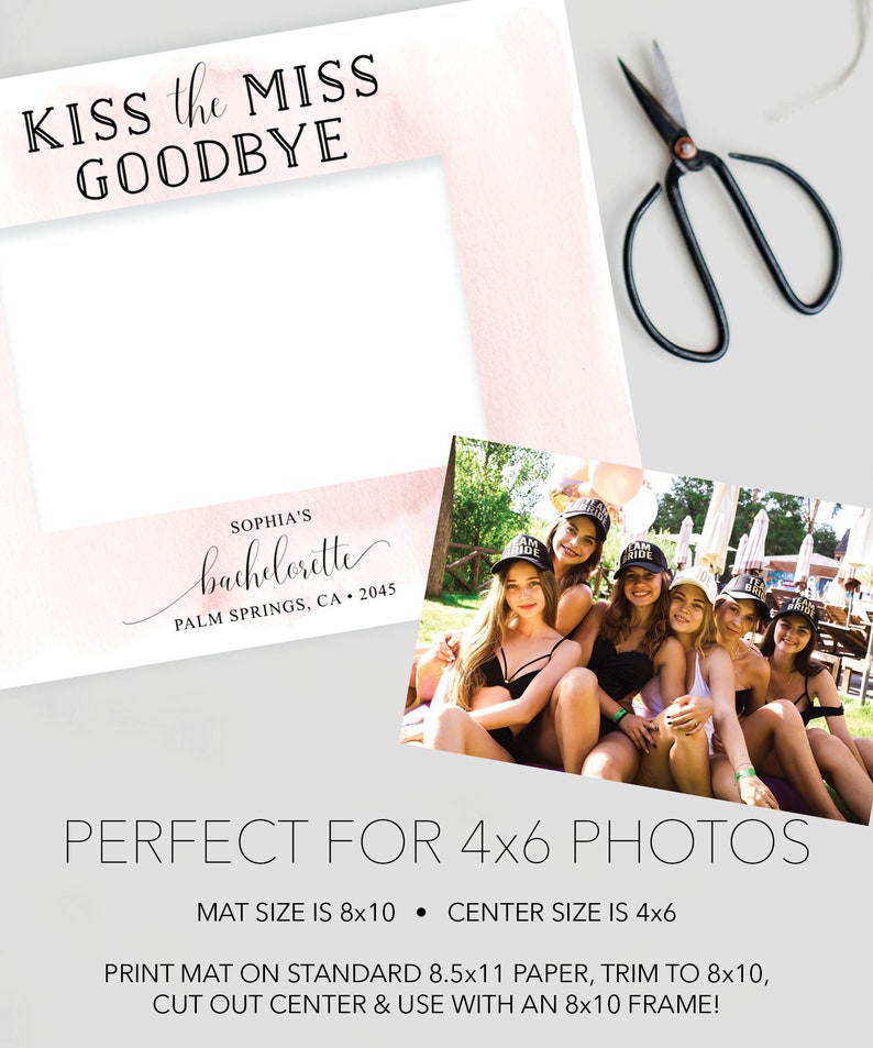 Kiss the Miss Goodbye Photo Mat, Bachelorette Party Keepsake 8x10, Print and Frame, Bachelorette Game, Instant Download, Bachelorette Decor image 3