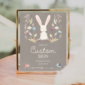 Little Bunny Baby Shower Custom Sign, Woodland Rabbit Baby Shower Welcome Sign, Baby Shower Decor, Printable Sign, Boy, Girl, Whimsical Baby