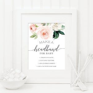 Headband Station Sign - Headband Baby Shower Sign - Printable - Make A Headband For Baby - Baby Shower Decorations - Blushing Blooms
