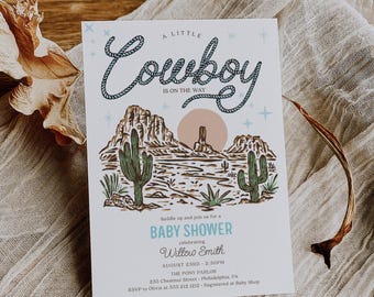Western Cowboy Baby Shower Invite Template, Boy Baby Shower Invitation, Boho Baby Shower, A Little Cowboy, Printable, Baby Sprinkle