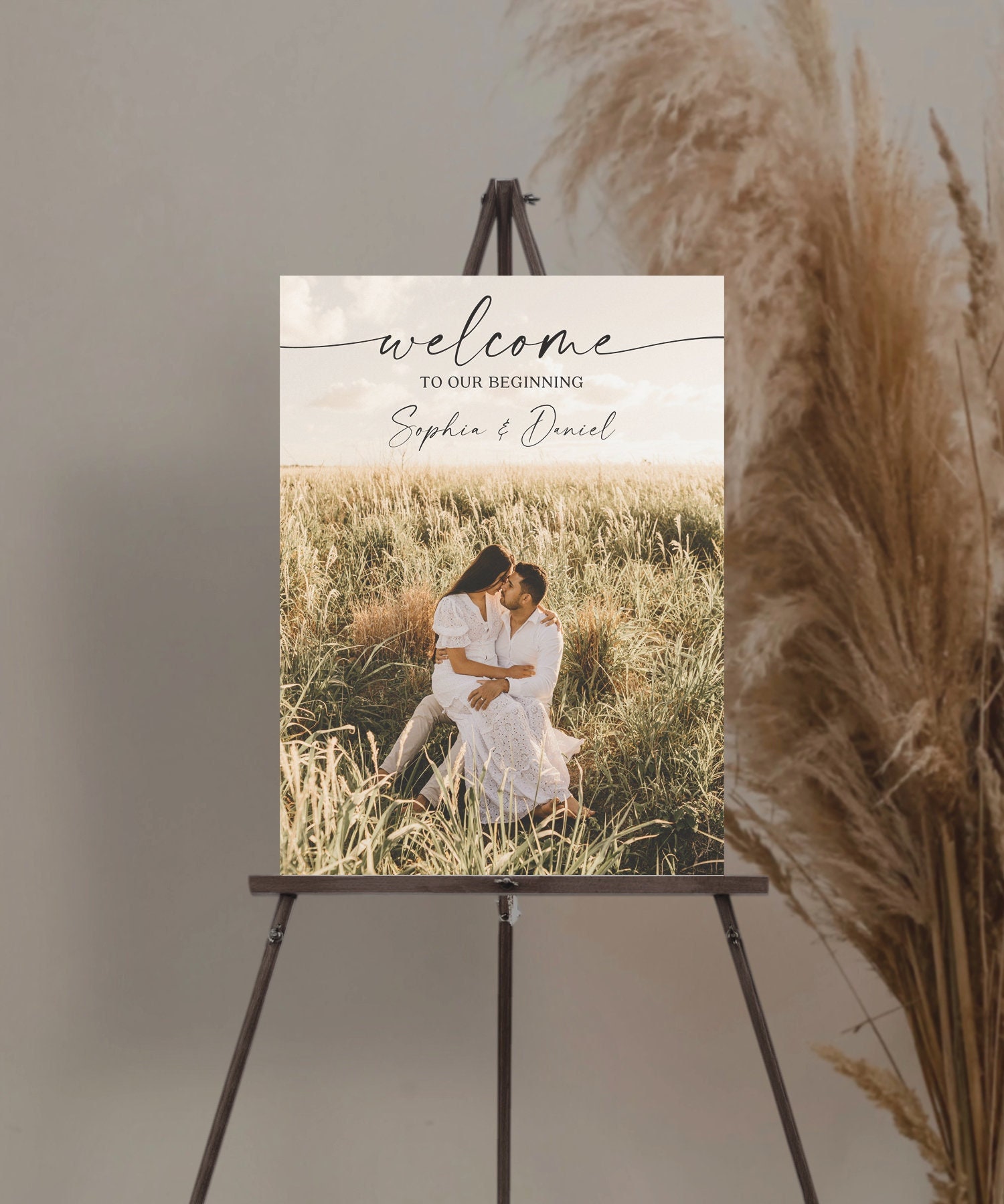Wedding Welcome Sign with Photo, Editable Welcome Sign Template, Welcome To Our Beginning, Wedding Decorations, Wedding, Bohemian Script