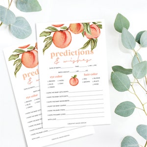 Predicciones para bebés de Sweet Peach, deseos para bebés, juego para baby shower, predicciones para bebés, juego imprimible, bebé, baby shower de Peach, neutro