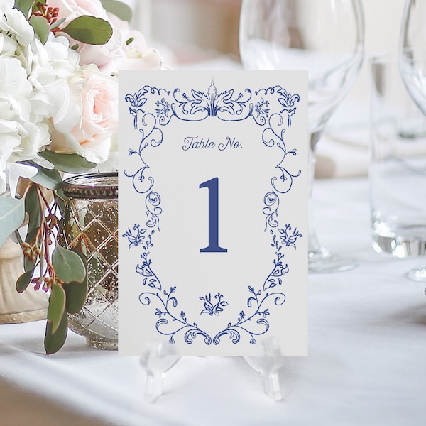 Luxury Wedding Table Numbers, 4x6 & 5x7 Wedding Table Number Template, Editable Table Numbers, Something Blue, Elegant Wedding Decor