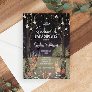 Enchanted Woodland, Printable Baby Shower Invite, Editable Invites, Boy or Girl, Download, Woodland Animals, Deer, Rabbit, Stars, Neutral