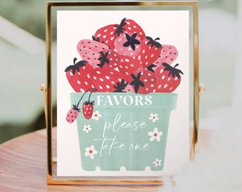 Strawberry Favors Sign, 1st Birthday Sign File, Printable, Berry Baby Shower, Baby Shower Decor, Favors Table, Berry Sweet Birthday Decor