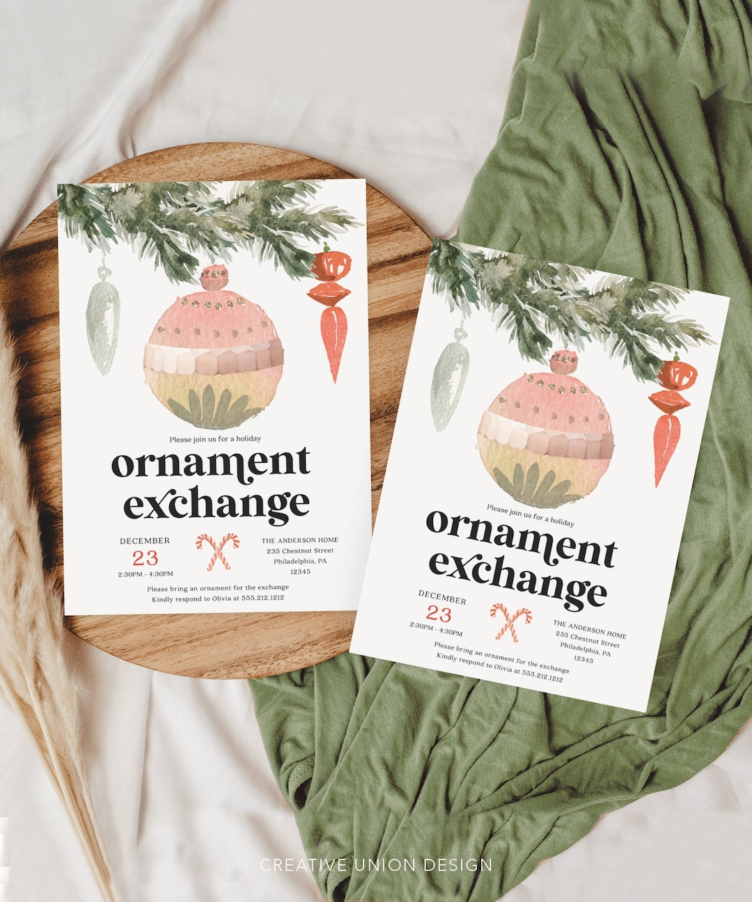 Ornament Exchange Invitation Template, Christmas Party Invites, Holiday