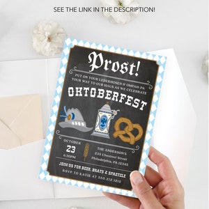 Inbjudan till Oktoberfest Prost! Ölfestinbjudan Redigerbar födelsedagsfestinbjudan till Oktoberfest Utskrivbar födelsedagsfest med öl bild 9