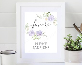 Favors Sign - Please Take One - 8x10 Printable Favors Sign - Bridal Shower Printable - Lavender - Favor Sign - Bridal Shower - Pastel Purple