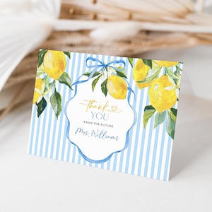 Cartão de agradecimento, Cartão de agradecimento Blue Citrus, Agradecimento personalizado, Modelo de cartão de agradecimento, Preppy, Chá de panela com limão, Sulista