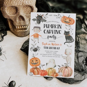 Pumpkin Carving Party Invitation Template, Halloween Party Invite, Halloween Birthday Printable, Pumpkins, Kids Birthday, Fall Party Invite