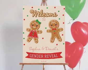 Editable Gender Reveal Welcome Sign Template, Welcome Gender Reveal, What's Baking, Christmas Baby, Baby Shower Sign,Decor, Gingerbread