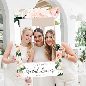 Bridal Shower Photo Prop Frame, Editable, Photo Booth Prop, Photo Booth Frame, Printable Bridal Shower Decor, 24x36, Blushing Blooms