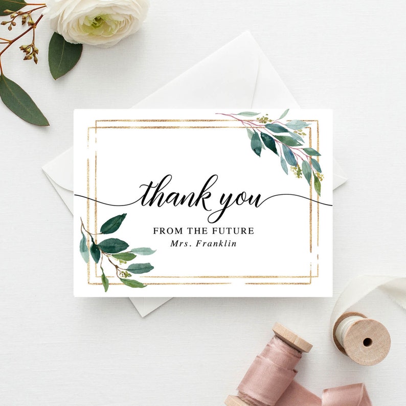 Thank You Cards Wedding Thank You Cards Bridal Shower Thank You Cards Printed Folded Cards Garden Greens Baptism Thank You Card