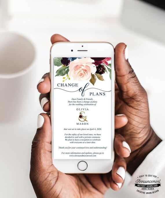 Announcement Change the Date Wedding Postponement Download Digital Template Wedding Cancellation Printable
