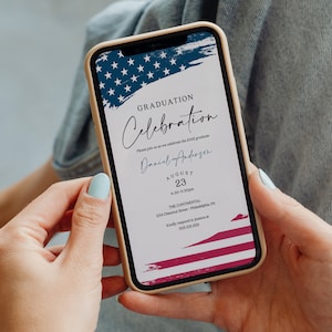 Digital Police Graduation Invitation Template, Text Message Invite, Military Graduation Party, Army Graduation Party Evite, American Flag