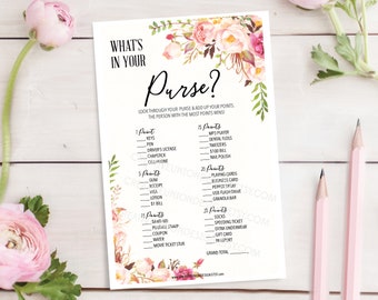 Bridal Shower Game - What's In Your Purse - Bridal Shower Games Printable - Antique Rose - Wedding Shower Games - Couples Shower