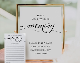 Share a Memory Card Template, Personalized Favorite Memory, Memorial Card, Keepsake Funeral Card, Guest Book Alternative, Printable 4x6 Card