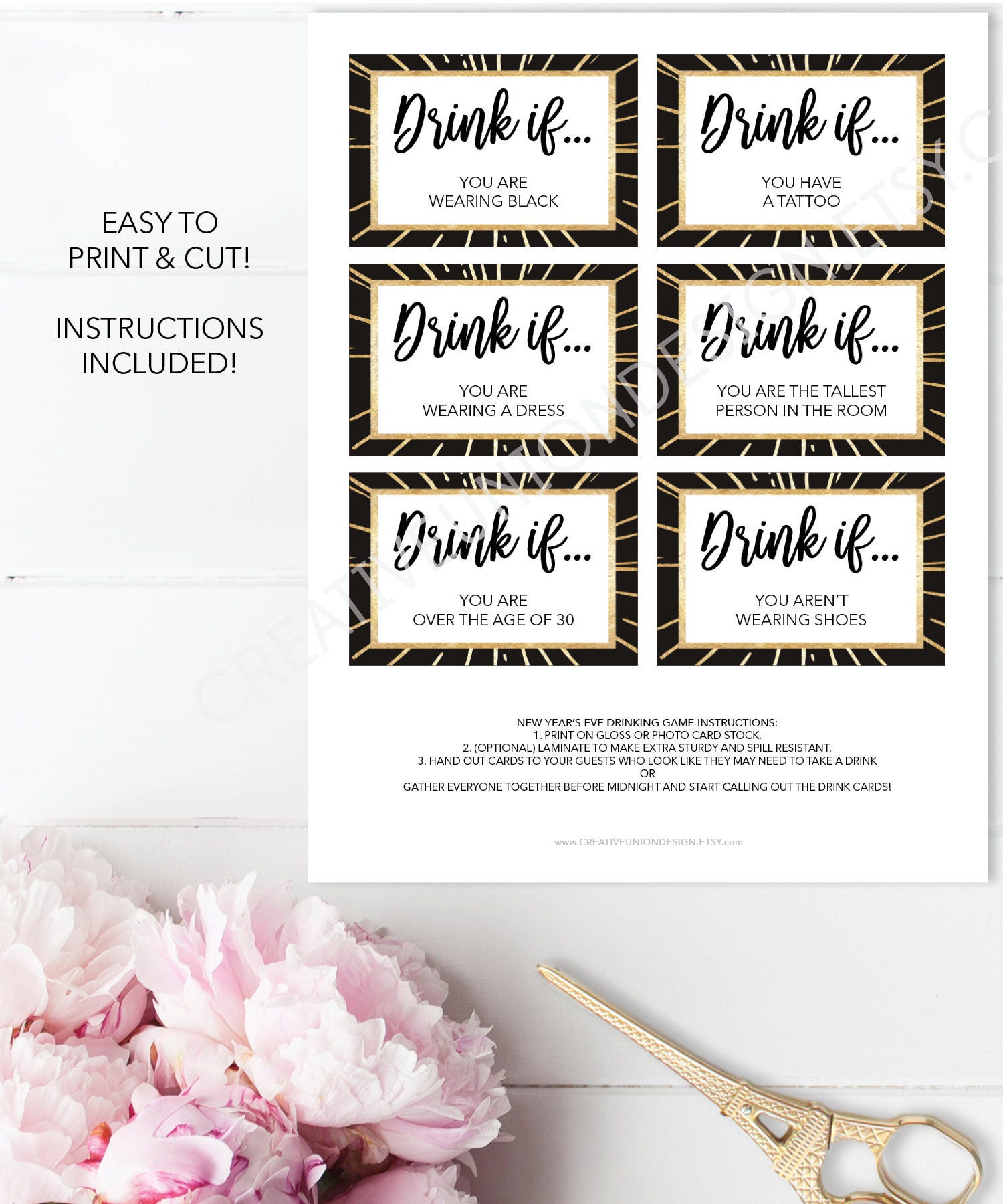New Years Eve Party Game - Drink If Game - Printable New Year's Eve ...