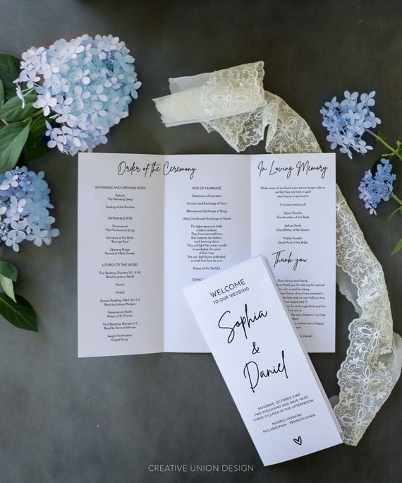 Trifold Wedding Program Template, Wedding Ceremony Program, Easy