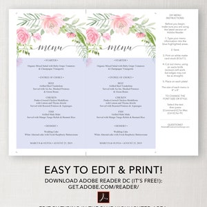 Wedding Menu Printable Menu Template Editable Menu Template Bridal Shower Menu 4x8 Menu Baby Shower Menu Pastel Blush image 4