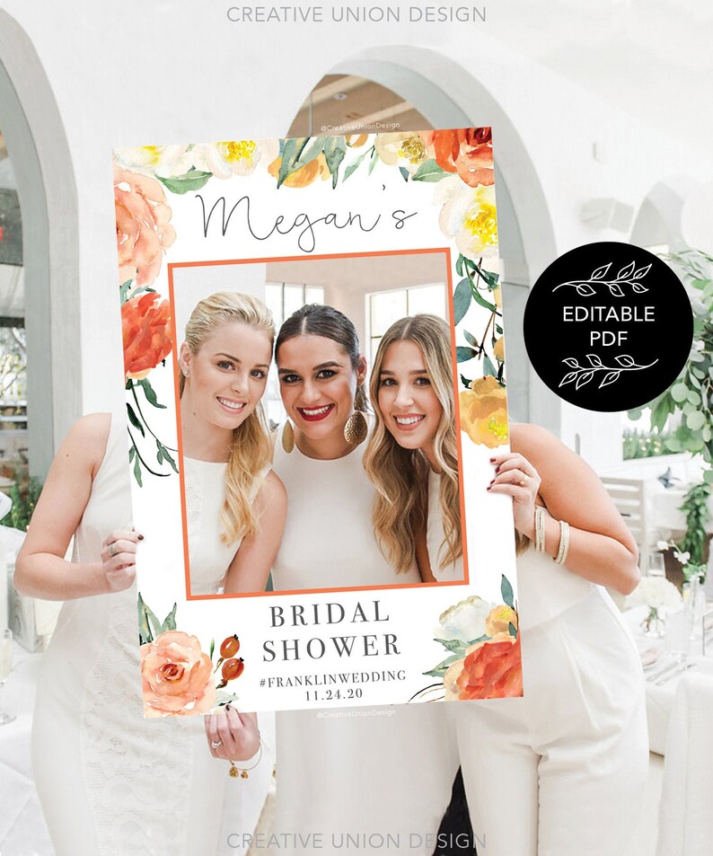 Photo Prop Frame Template Bridal Shower Selfie Wedding Ideas Editable Printable Decor Soft Autumn
