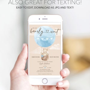 Boho Bearly Wait Baby Shower Invitation Set Template Printable Editable Thank You Card Diaper Raffle Books For Baby Bear Balloons Boy Baby image 6