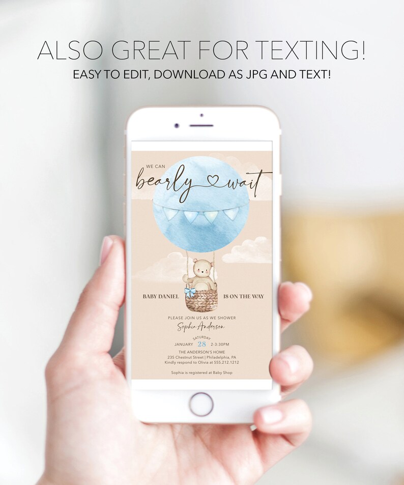 Boho Bearly Wait Baby Shower Invitation Set Template Printable Editable Thank You Card Diaper Raffle Books For Baby Bear Balloons Boy Baby image 6