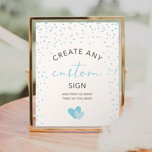 Kleiner Schatz bearbeitbare benutzerdefinierte Zeichenvorlage, benutzerdefinierte Babypartyschild, Gefälligkeiten, Geschenke und Karten, Tischschild, Valentinstag-Babyparty, blau