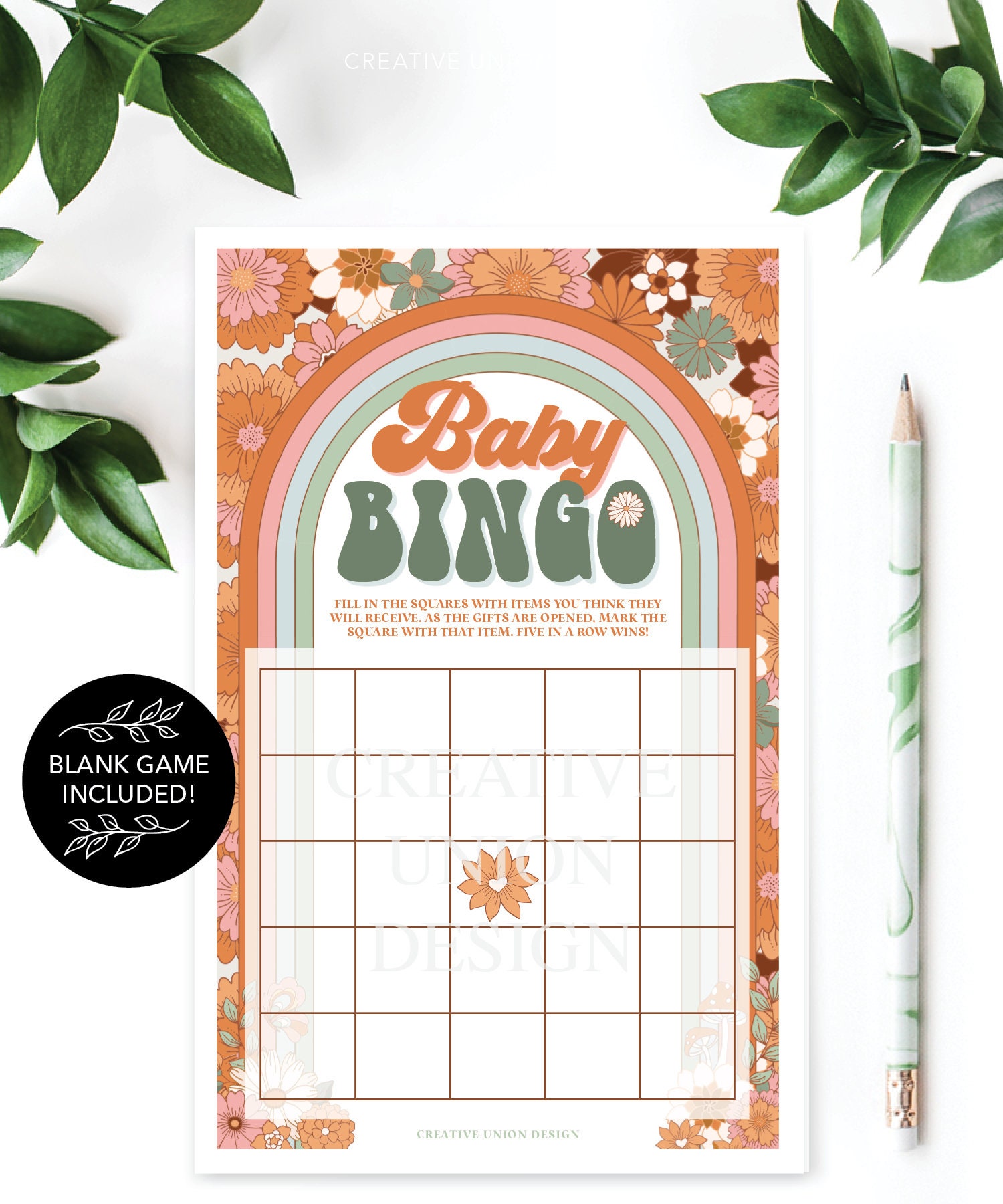 Groovy Baby Shower Bingo, 60 Game Sheets, Baby Shower Games, Hippie ...