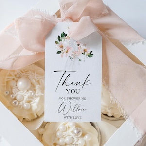 Favor Tag for Bridal Shower, Thank You Tag Template, Favor Tag, Shower With Love, Blush Hydrangea, Wedding Dress, Bridal Shower Favors