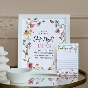 Date Night Ideas Card and Sign, Date Night Ideas Sign, Boho Bridal Shower, Date Night Card Template, Wildflower Field, Bloom