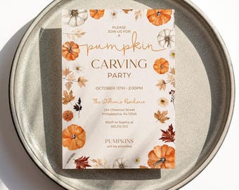 Pumpkin Carving Party Invitation Template Halloween Party Invite Kids Halloween Birthday Printable Minimal Pumpkins Instant Download Invite