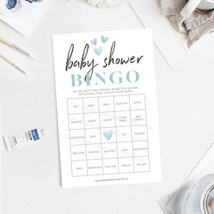 Boy Baby Shower Bingo, 60 Unique Game Sheets, Baby Shower Games, It's A Boy Heart, Baby Shower, Blue, Instant Download, Bingo Game, for Boy image 1