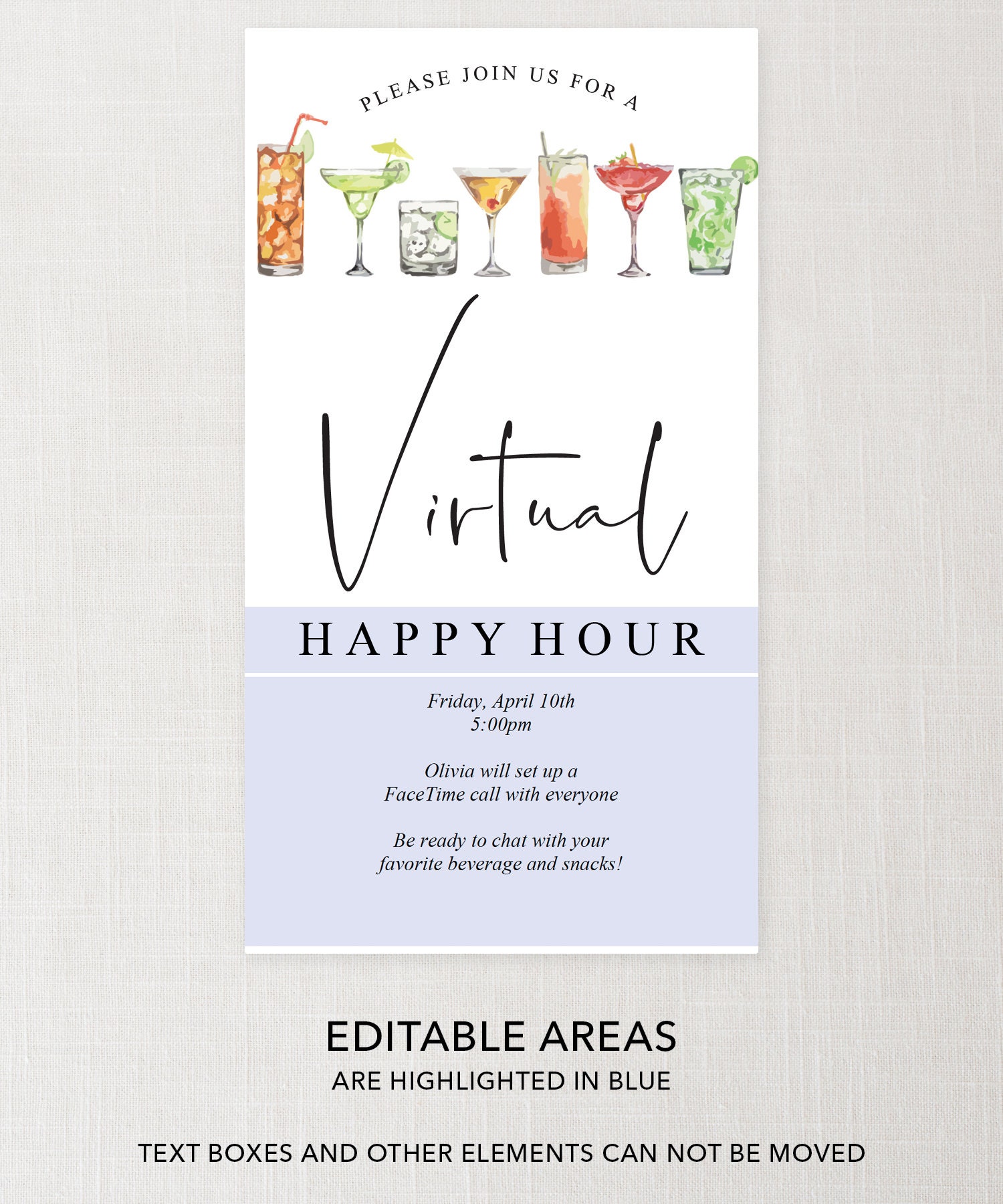 Virtual Happy Hour Invite Virtual Party Social Distancing Etsy