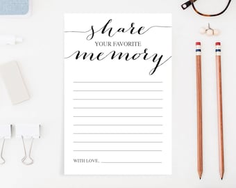 Share a Memory Card - Favorite Memory - Memorial Card - Keepsake Funeral Card - Guest Book Alternative - Bridal Shower Printable 4x6 Card