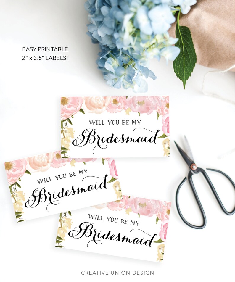 Will You Be My Bridesmaid Mini-Champagne Bottle Labels, Printable Champagne Labels, Bridesmaid Proposal, Gift for Bridesmaid, Maid of Honor image 6