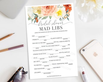 Bridal Shower Game - Mad Libs - Soft Autumn - Bridal Shower Games Printable - Wedding Shower Game - Couples Shower - Bridal Shower Games