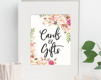 Cards and Gifts - Gifts and Cards 8x10 Printable Sign - Bridal Shower Printable - Cards - Gifts - Bridal Shower - Antique Rose
